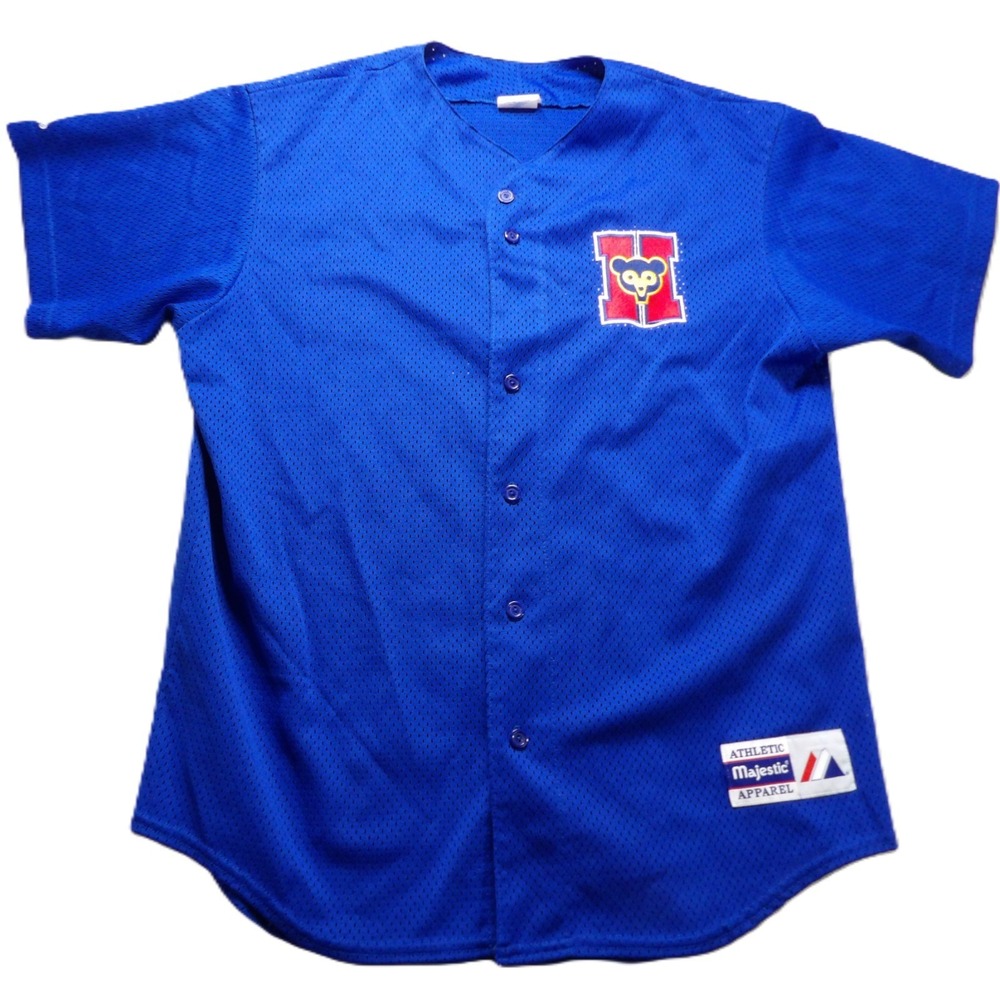 VTG 90s Majestic Chicago Cubs Style Mesh Baseball Jersey Men L USA #4 Blue Sewn